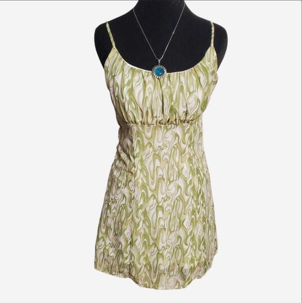 Kendall & Kylie Babydoll Swirl Mini Dress green Y2K Fairy Retro groovy size S